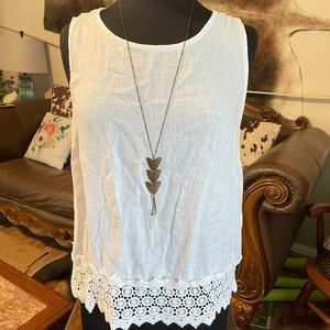 Marina Luna 100% linen crochet white blouse